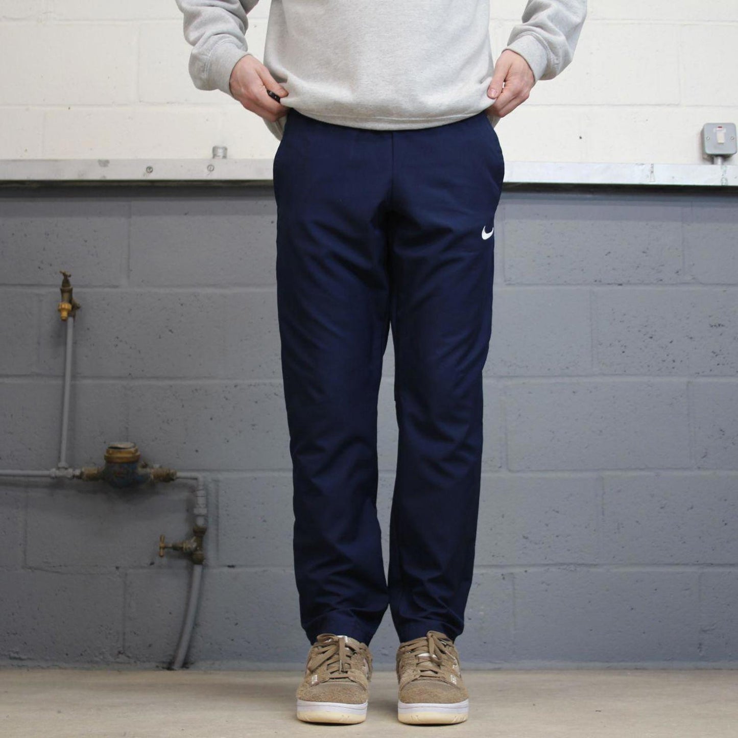 Nike Trackies S navy y2k 00s style dri-fit joggers embroidered logo zip ankles