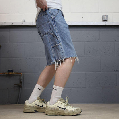 Denim carpenter shorts Y2K cargo blue Rustler loose frayed skater style surf jorts