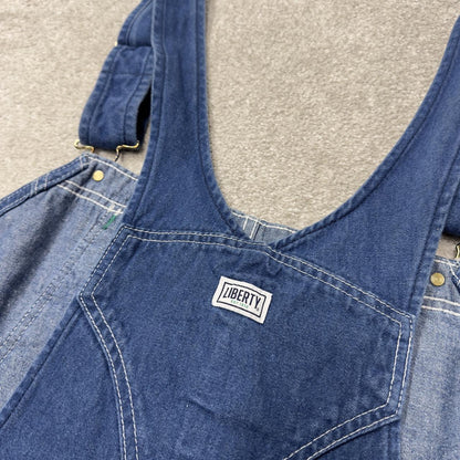 Vintage baggy liberty dungarees 00s denim overalls blue Patch logo and adjustable straps