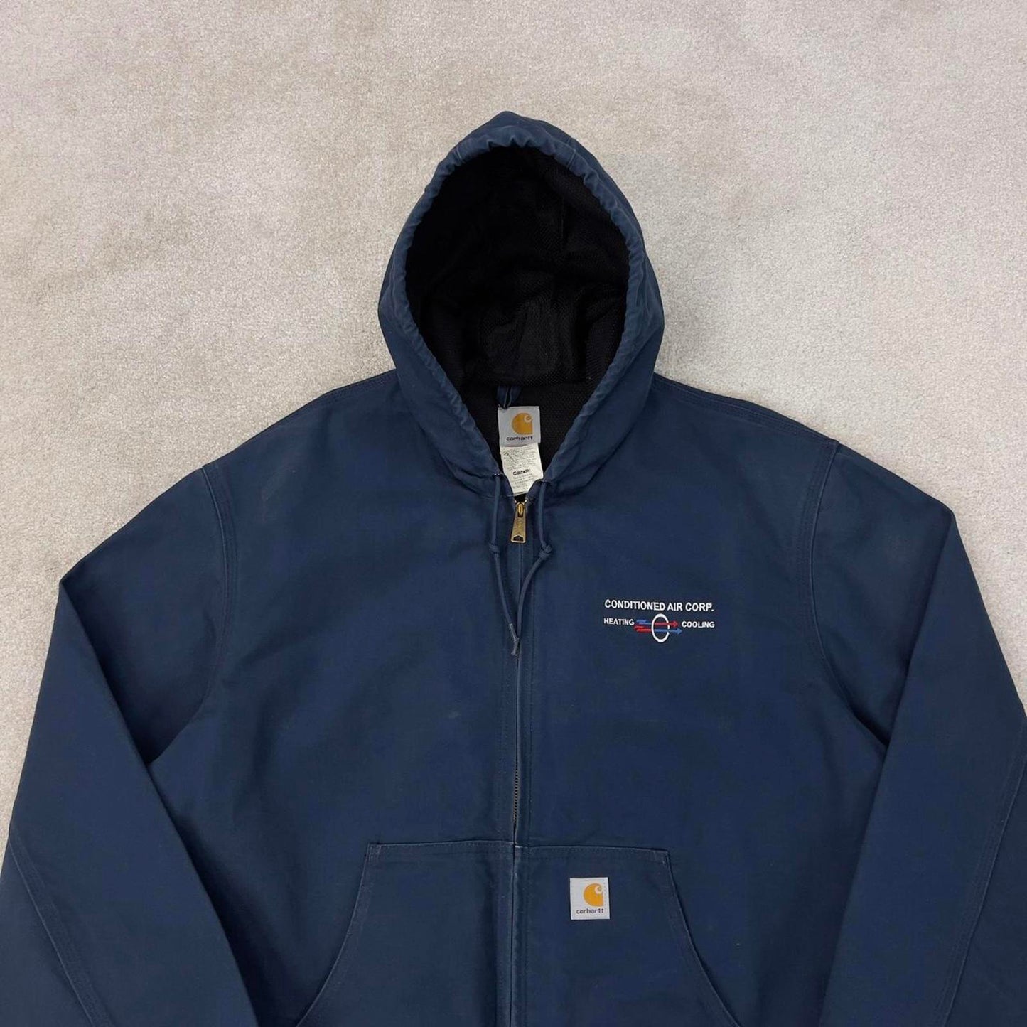 Vintage navy Carhartt hooded active jacket 2XL canvas bomber