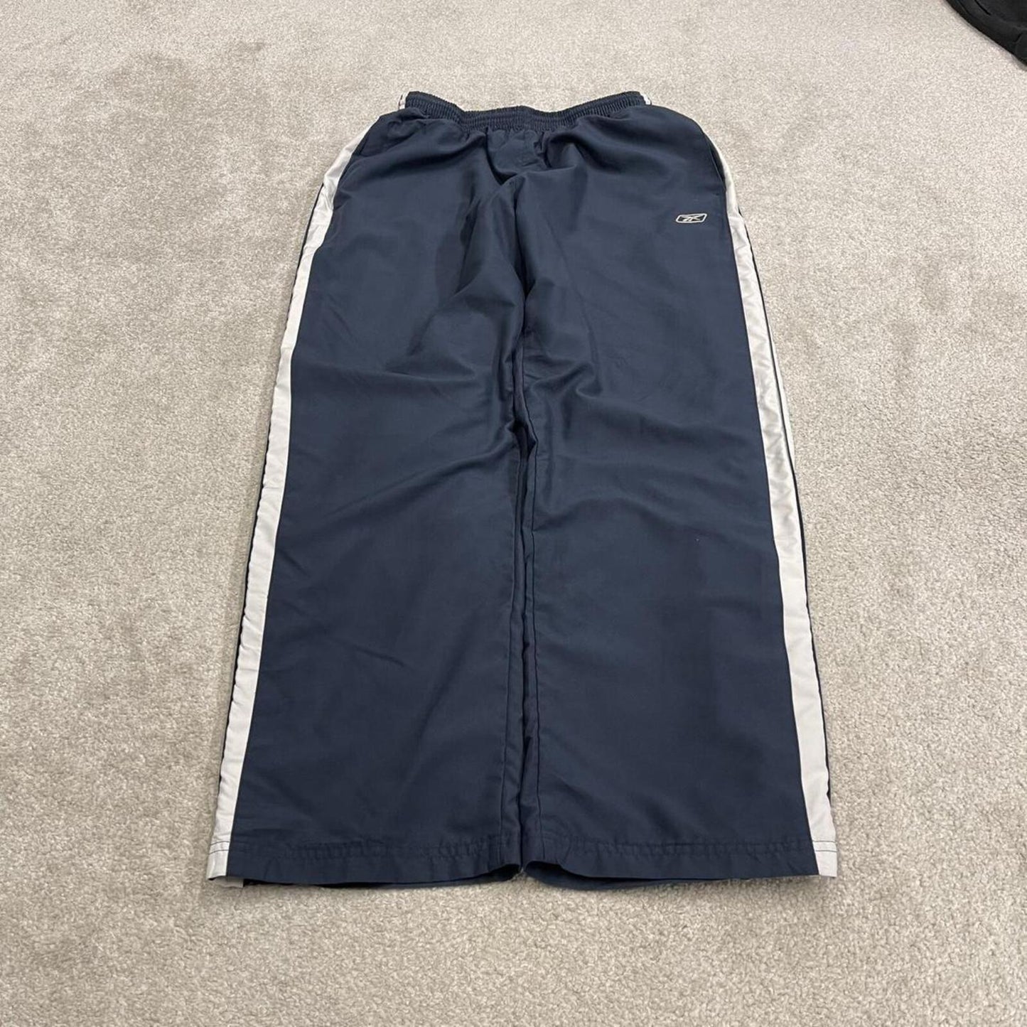 Baggy Reebok tracksuit bottoms vintage wide leg navy Loose embroidered side stripe track pants