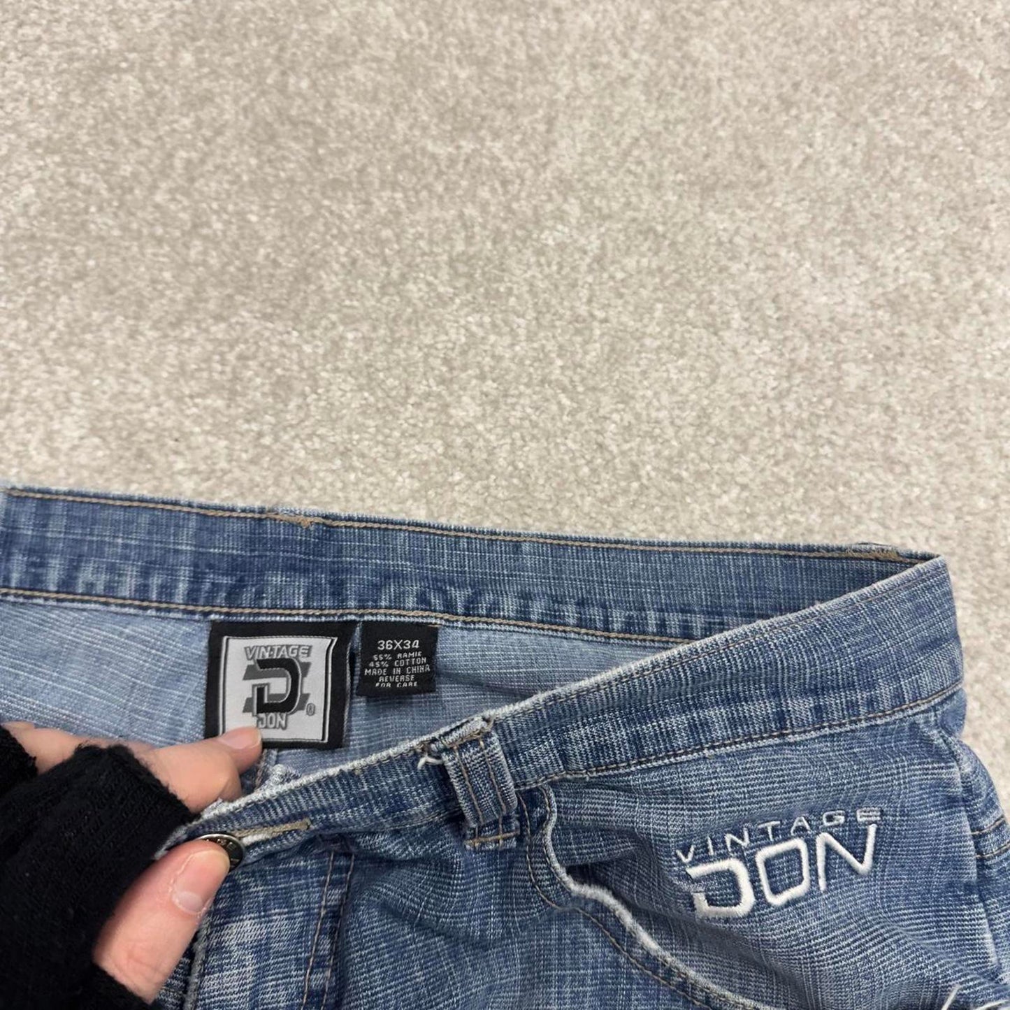 Y2k baggy skate jeans blue denim W36L32 Vintage Don loose 00s style pants embroidered casual autumn