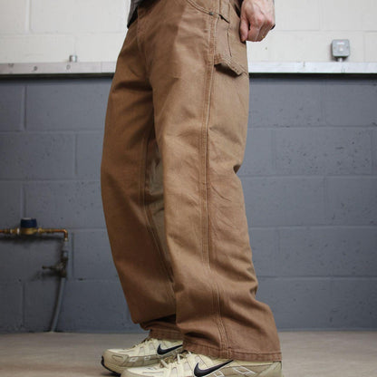 Washed brown carpenter jeans y2k W34L28 Key Workwear straight leg canvas skater pants