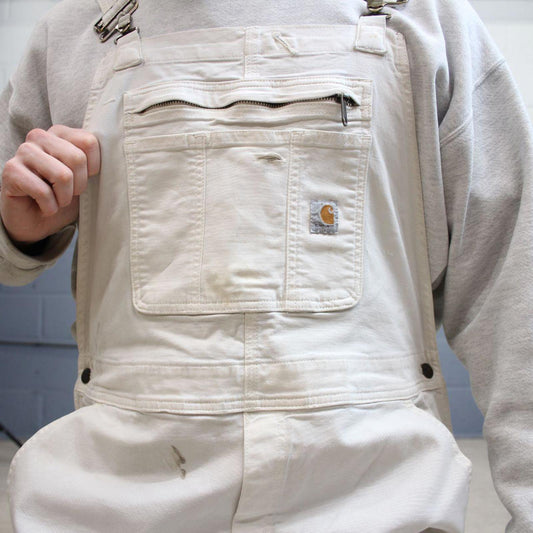 00s Carhartt dungarees overalls workwear XL 16/18 womens white canvas bib & brace utility worker