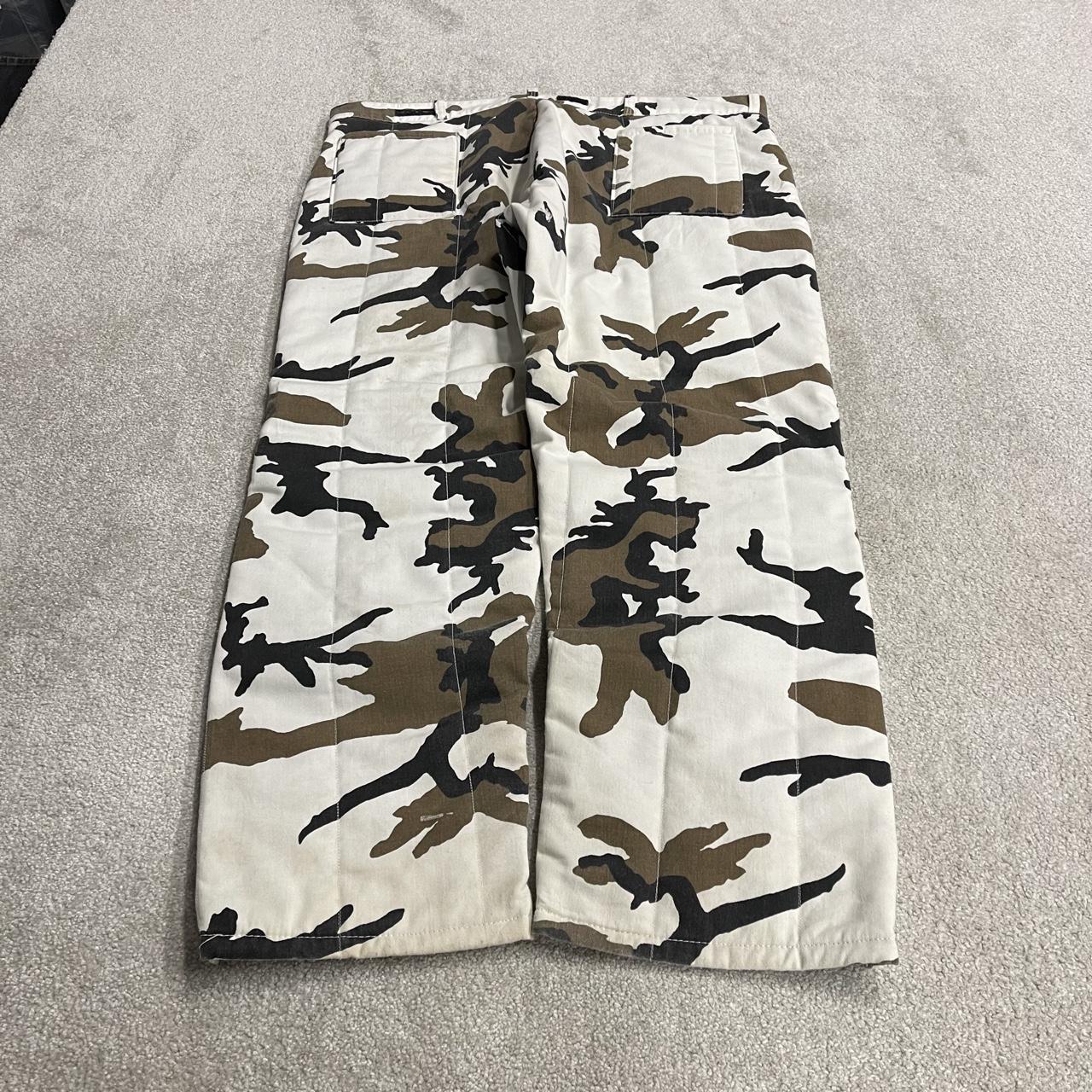 Vintage baggy white camo cargo pants 2XL Blue Bill Red Head snow camouflage thick hunting trousers