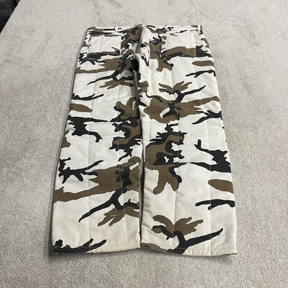 Vintage baggy white camo cargo pants 2XL Blue Bill Red Head snow camouflage thick hunting trousers