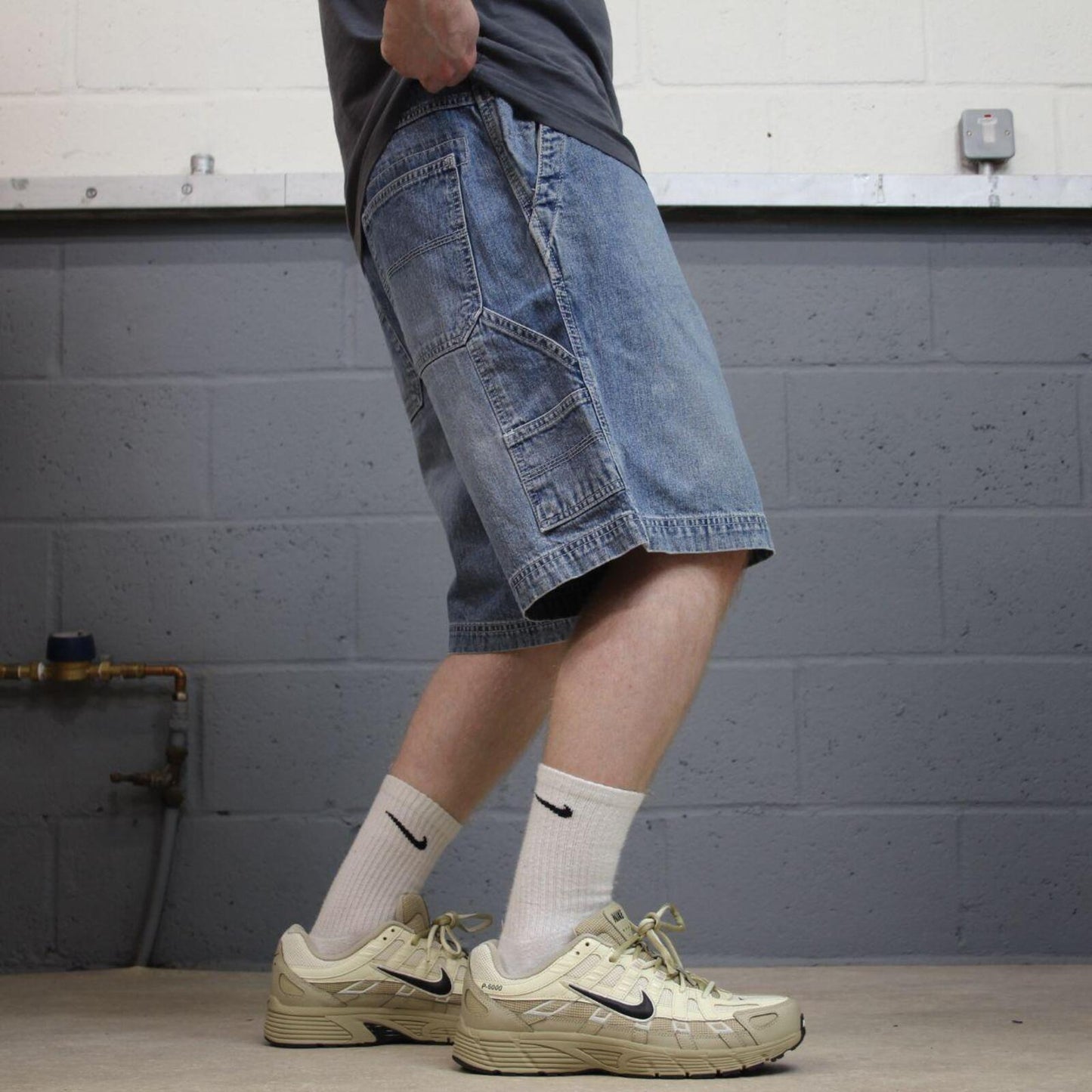 Denim carpenter shorts Y2K cargo blue Loose leg skater style surf jorts