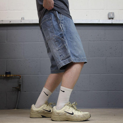 Denim carpenter shorts Y2K cargo blue Loose leg skater style surf jorts