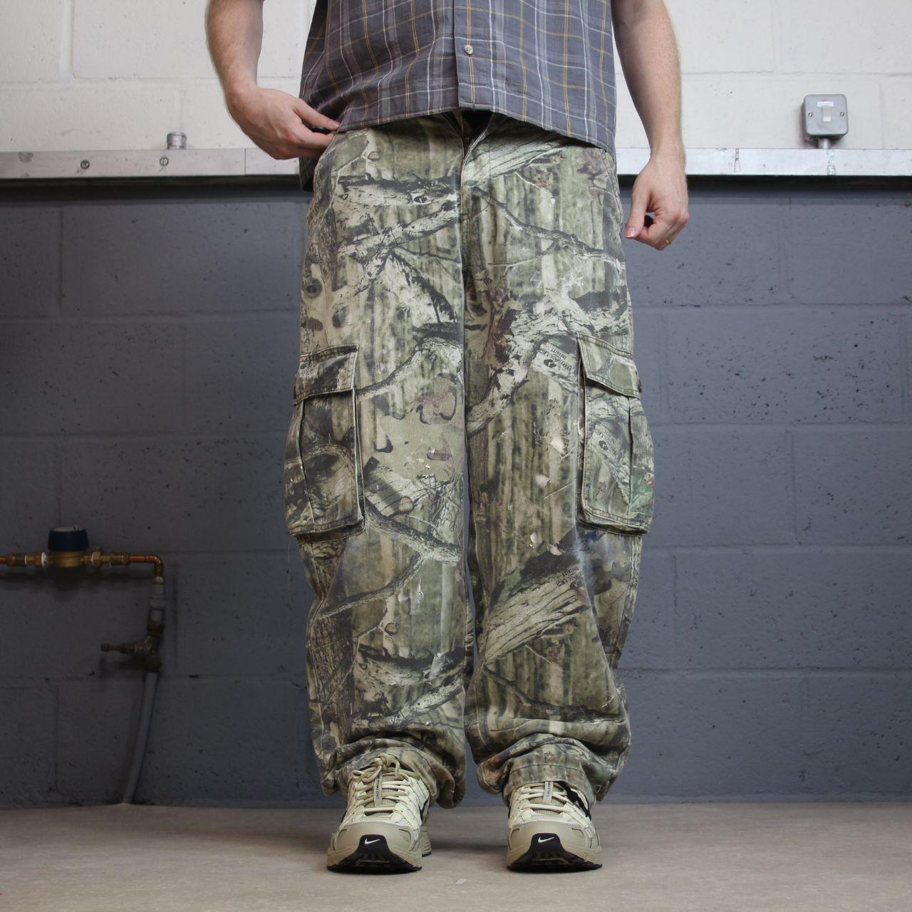 Mossy Oak baggy camo cargo pants Y2K W32L32 khaki Wide leg camouflage loose hunting utility trousers