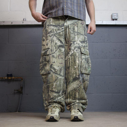 Mossy Oak baggy camo cargo pants Y2K W32L32 khaki Wide leg camouflage loose hunting utility trousers