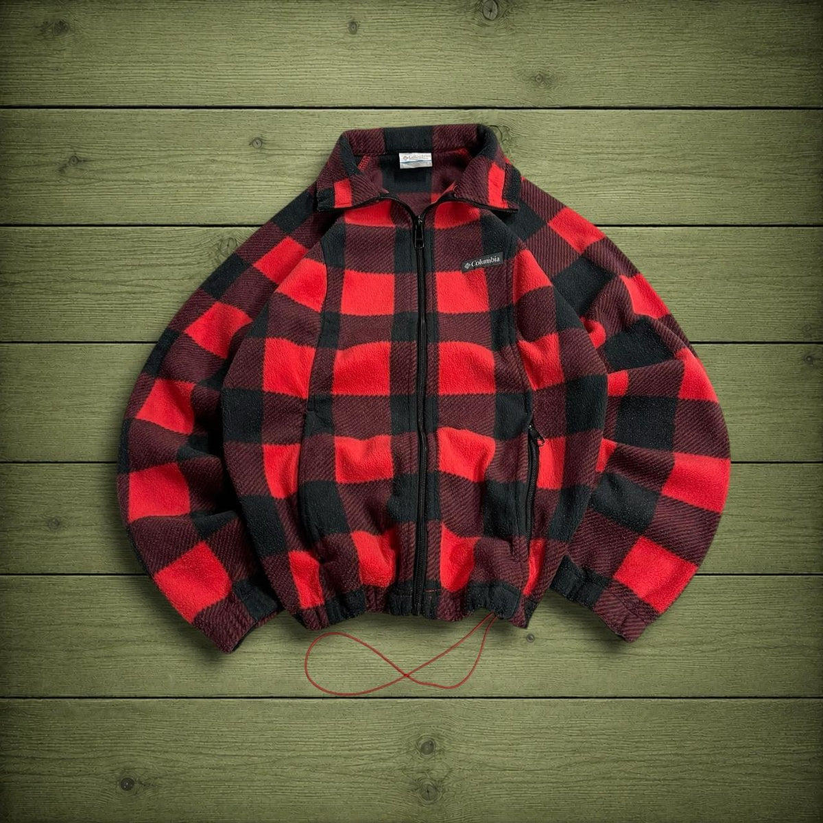 Y2K checkered Columbia fleece women's Small technical red black Full zip check fleece