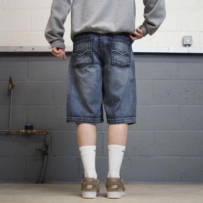 Y2K embroidered denim skate jorts blue Loose Urban Pipeline summer festival shorts