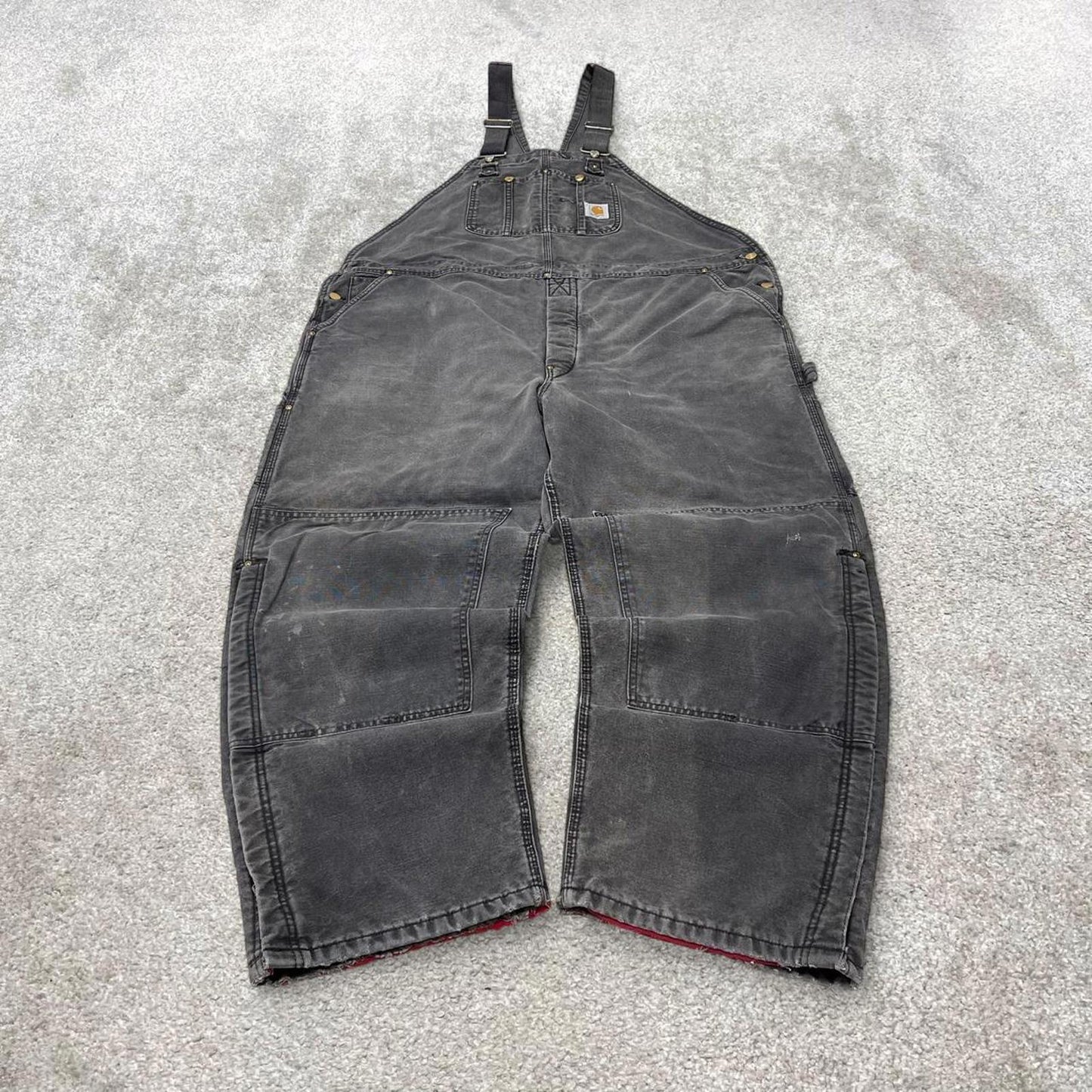 Grey Carhartt dungarees W46L29 mens quilt lined canvas overalls utility worker