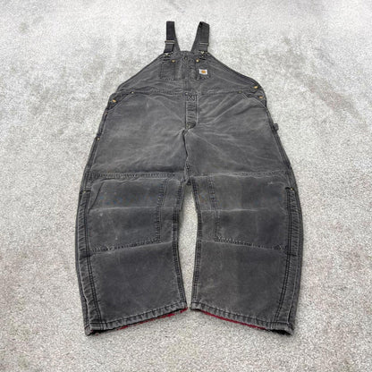 Grey Carhartt dungarees W46L29 mens quilt lined canvas overalls utility worker