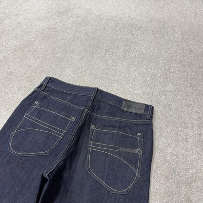 Y2K Sean John baggy jeans wide leg blue denim embroidered stitch design nice quality denim