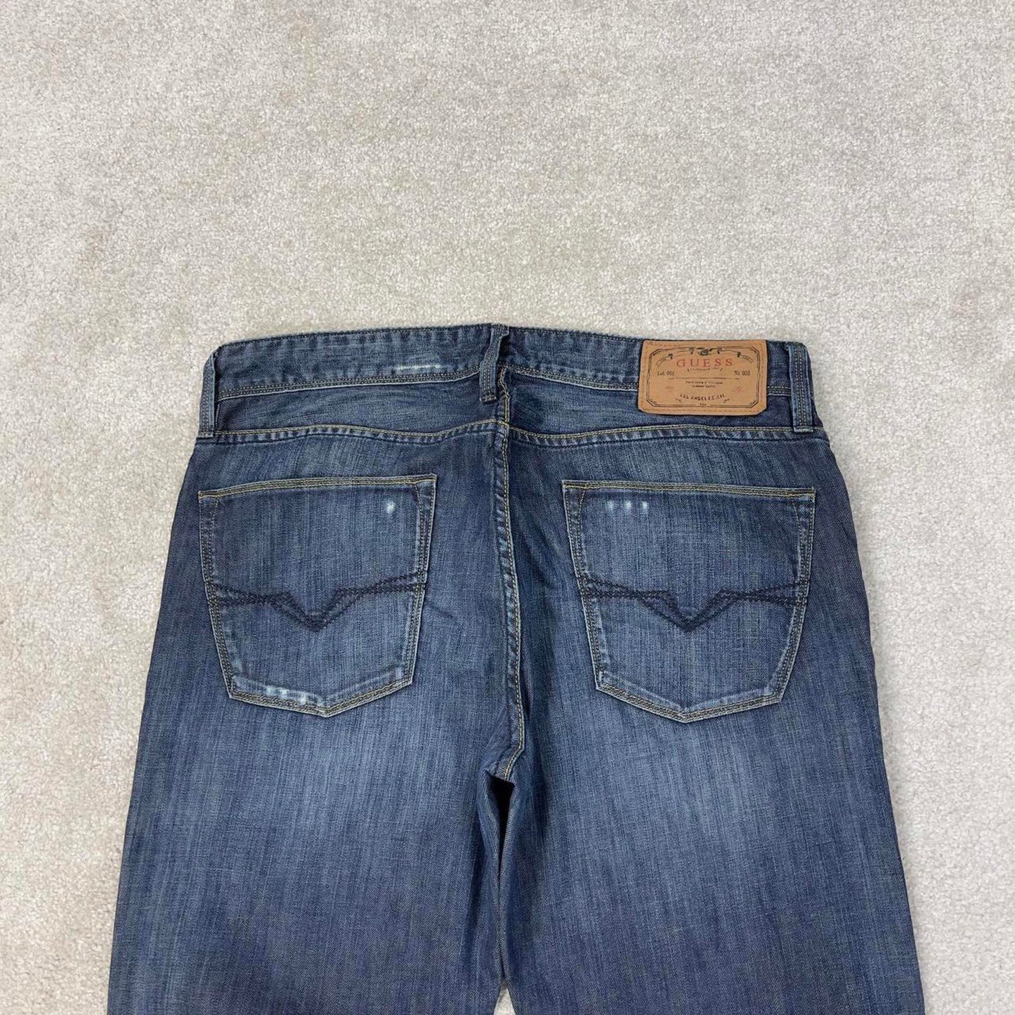 Blue Guess jeans W34L30 blue slim straight y2k 00s style jeans embroidered stitch detail