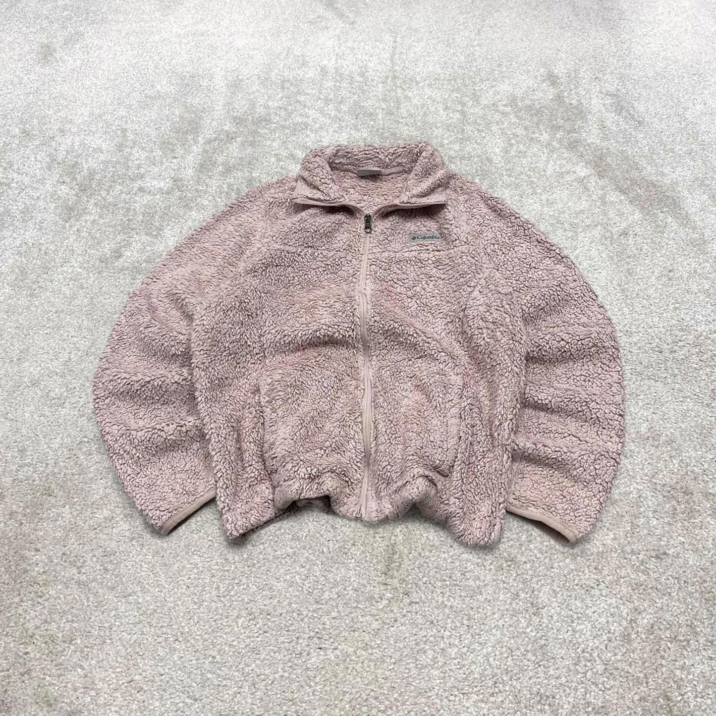 00s Columbia technical fleece M women's pink full zip up teddy bear y2k style autumn