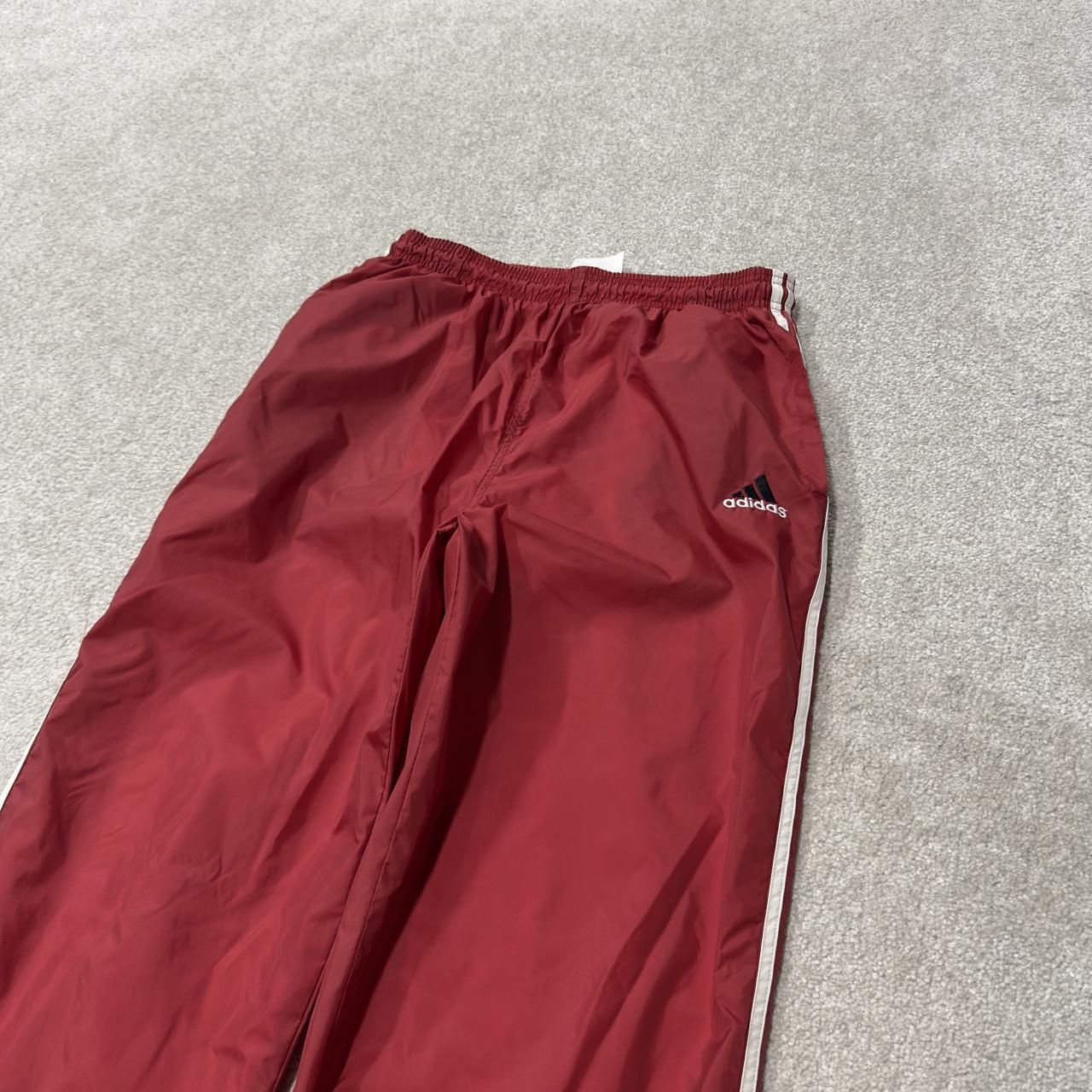 Y2K vintage Adidas tracksuit bottoms red large Loose leg embroidered logo side stripe 2000s style