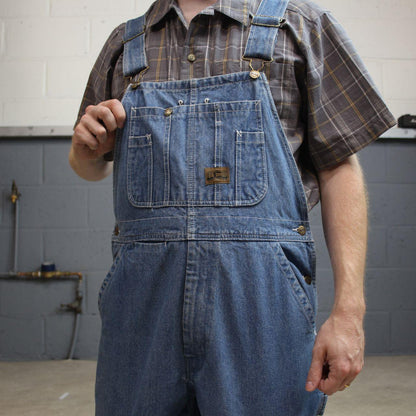 Vintage denim dungarees 00s big smith overalls blue loose leg bib & brace utility workwear