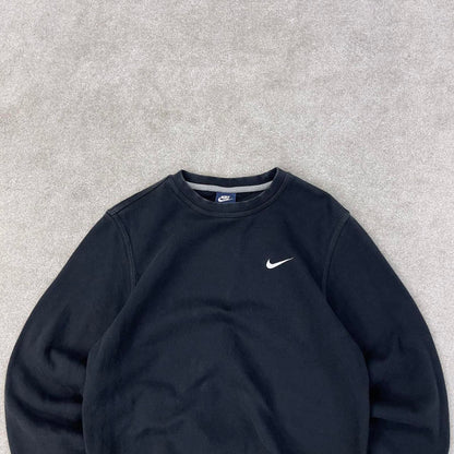 Black Nike sweatshirt Small mens pullover y2k 90s style jumper embroidered Swoosh logo