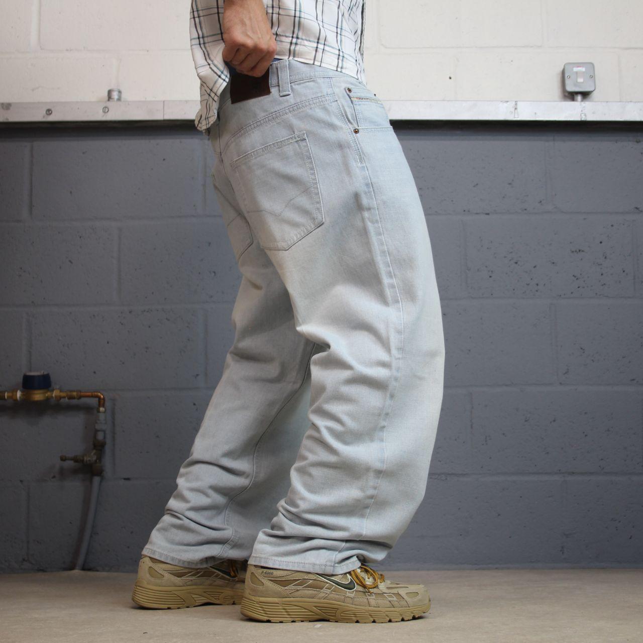 Y2K Royal Blue baggy jeans washed blue denim W38L30 Loose surf style pants stitch detail