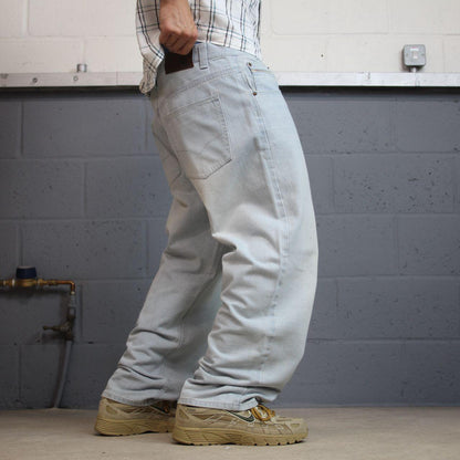 Y2K Royal Blue baggy jeans washed blue denim W38L30 Loose surf style pants stitch detail