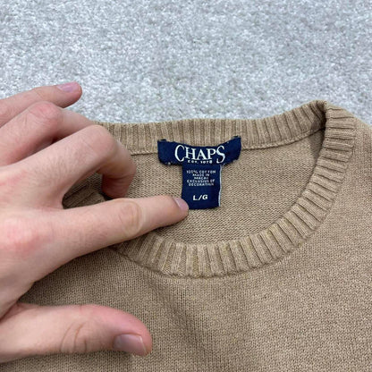 00s CHAPS knit sweater jumper L men's tan beige knitted pull over y2k style striped