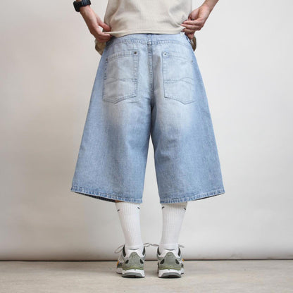 Baggy PJ Mark skate style Jorts W38 wide leg denim 90s style skater shorts stitch designs