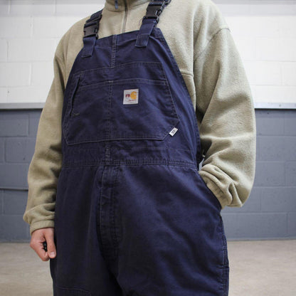 Vintage y2k baggy Carhartt dungarees wide leg navy Fire resistant bib & brace overalls workwear