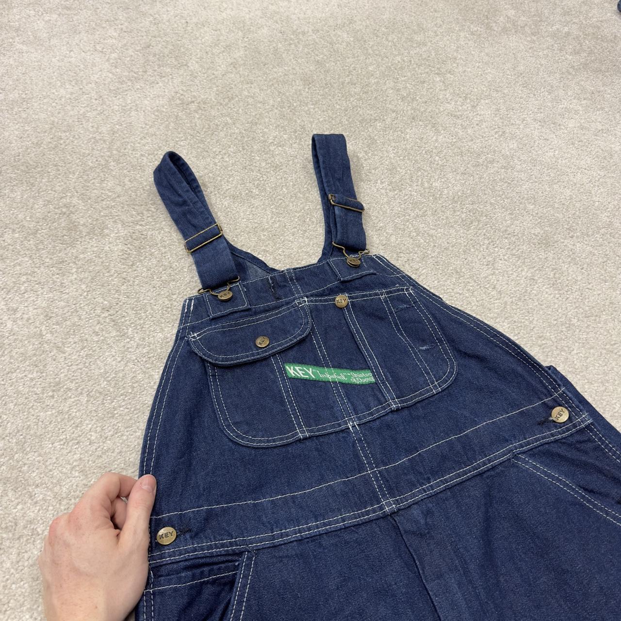 Vintage y2k denim dungarees loose leg blue Key workwear bib & brace overalls utility