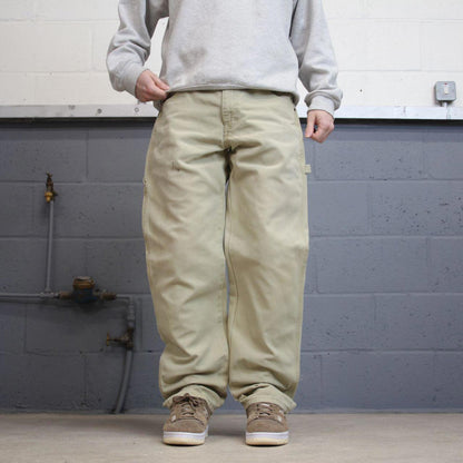 Beige Dickies carpenter jeans W33L32 loose baggy canvas cargo 90s skate style pants