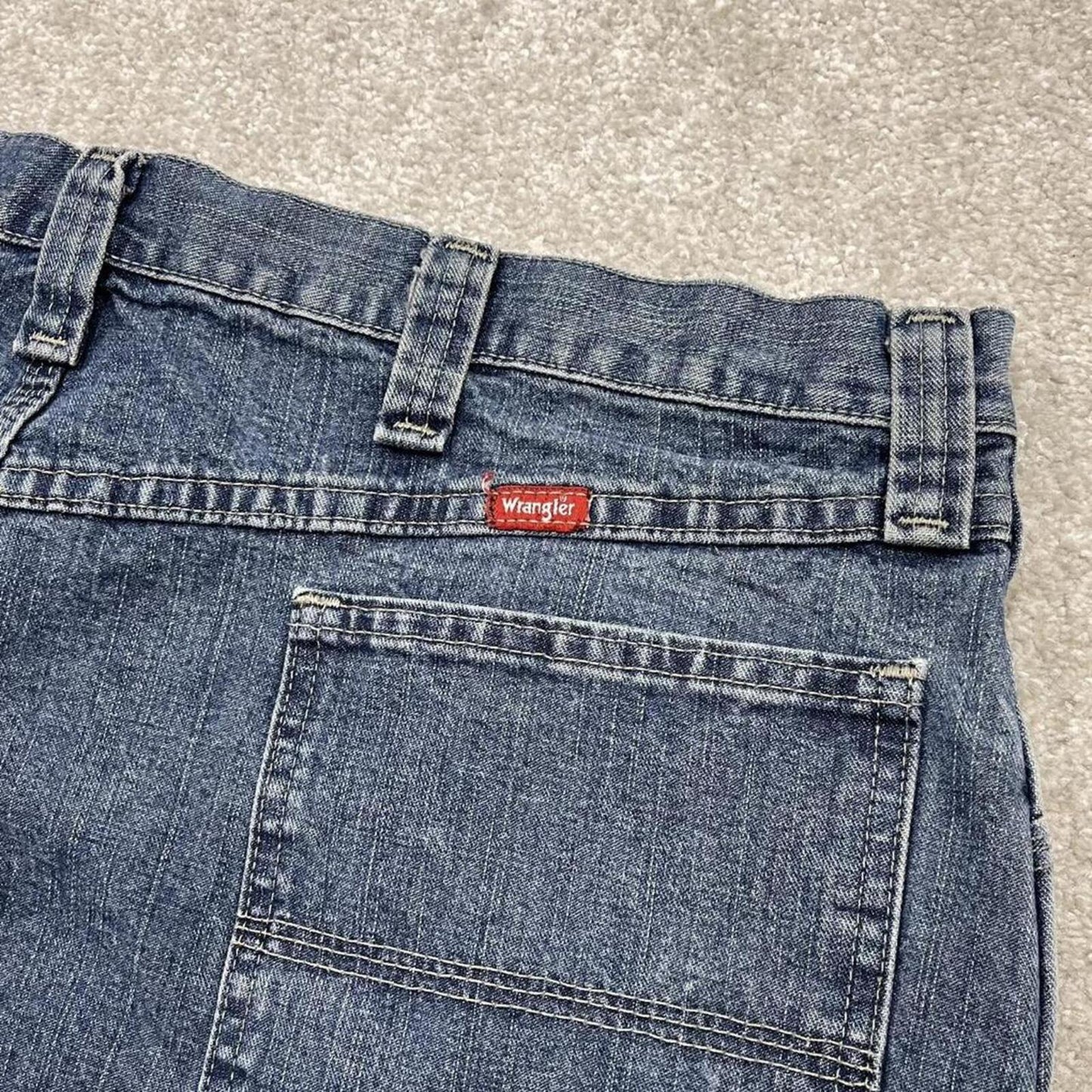 Y2k baggy Wrangler carpenter shorts blue denim W38 Loose summer festival jorts