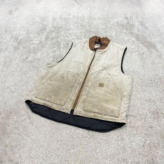 Vintage 90s Carhartt gilet vest L tan brown canvas padded chore body warmer workwear