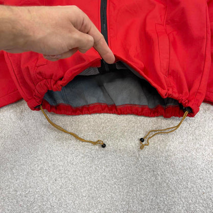 Red fleece lined windbreaker jacket Medium full zip up coat y2k style adjustable waist
