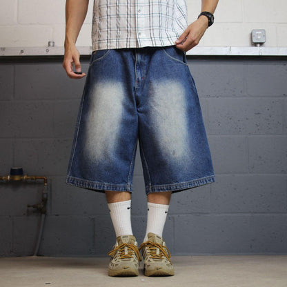 Brooklyn Xpress baggy denim shorts y2k carpenter blue Long wide leg summer skater jorts