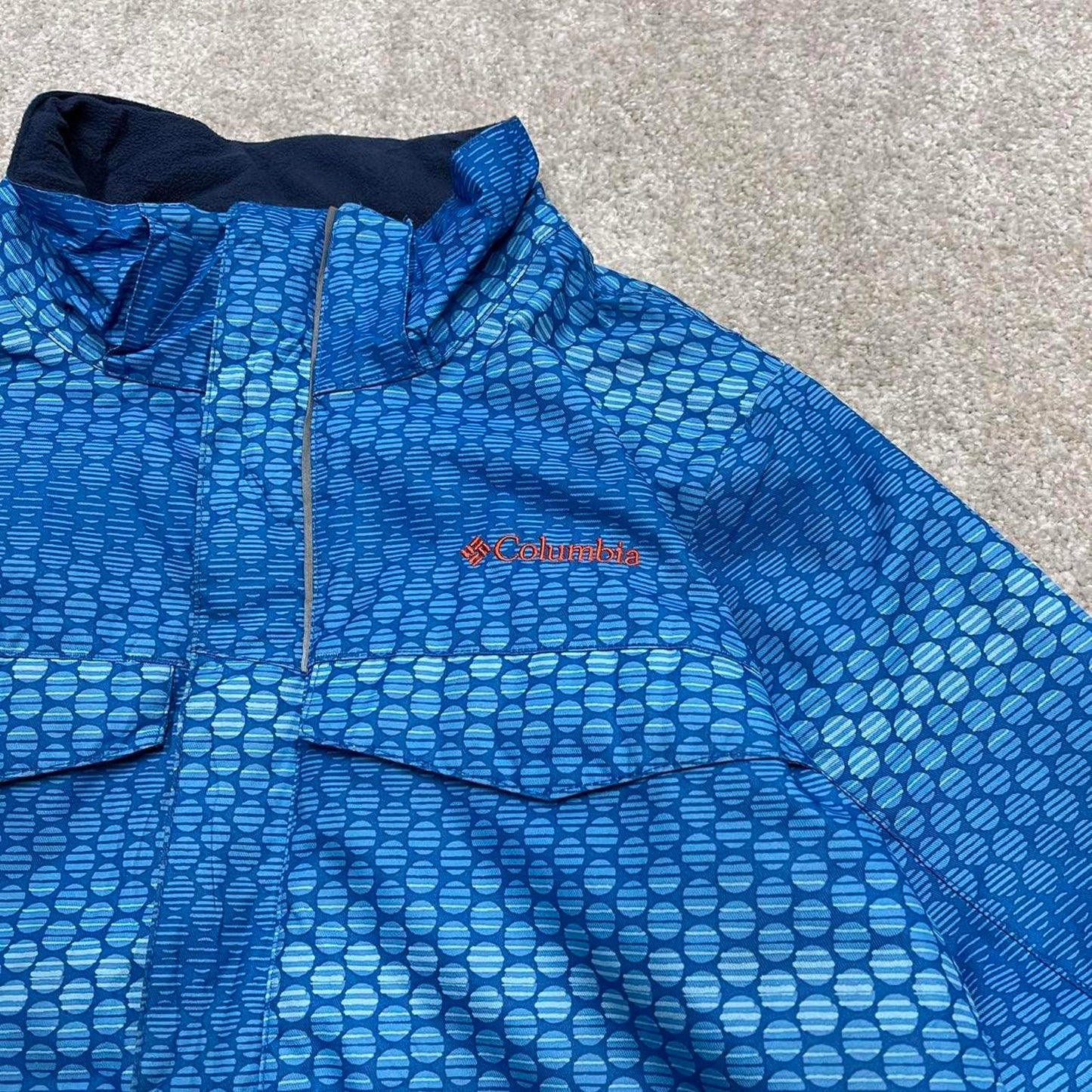 Y2K Columbia waterproof windbreaker jacket blue Patterned technical coat with pockets