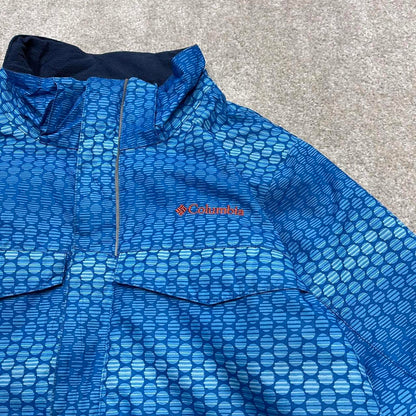 Y2K Columbia waterproof windbreaker jacket blue Patterned technical coat with pockets