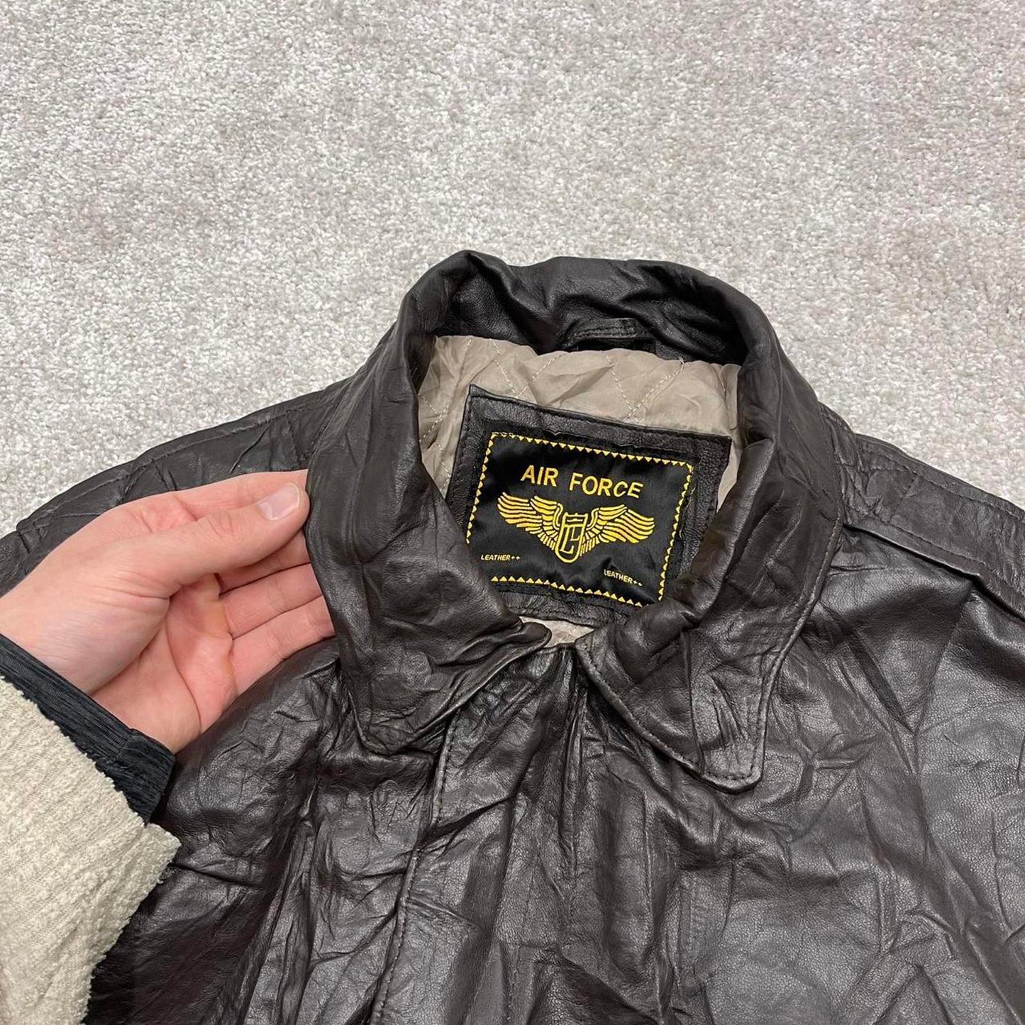 Vintage leather flight aviator bomber jacket brown Air Force boxy genuine leather coat