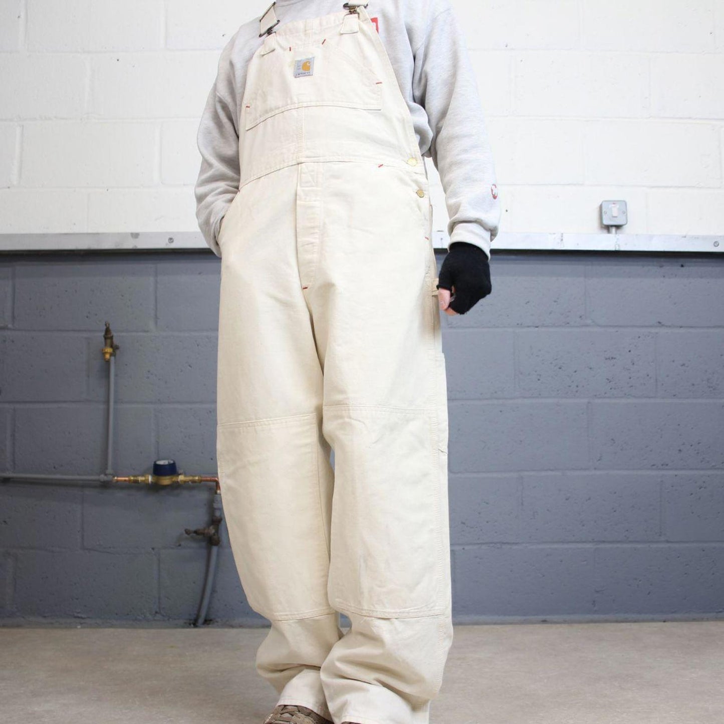 Vintage 80s Carhartt dungarees overalls W36L32 mens canvas white utility bib & brace worker skater