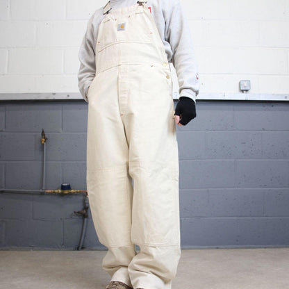 Vintage 80s Carhartt dungarees overalls W36L32 mens canvas white utility bib & brace worker skater