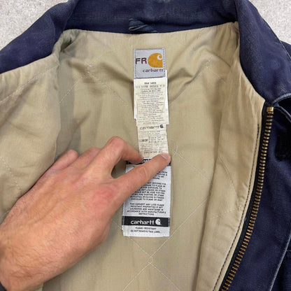 Faded Navy Carhartt jacket XL Tall canvas arctic FR 90s style chore coat cord collar