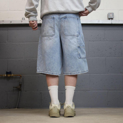 Denim carpenter shorts cargo loose long blue RSQ low rise skater style surf jorts