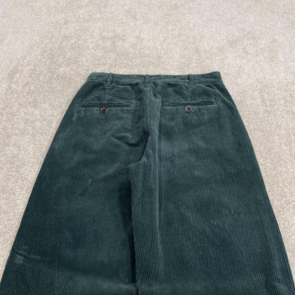 Route One pleated corduroy pants green W29L32 Wide wale chunky jumbo cord trousers, belt loops