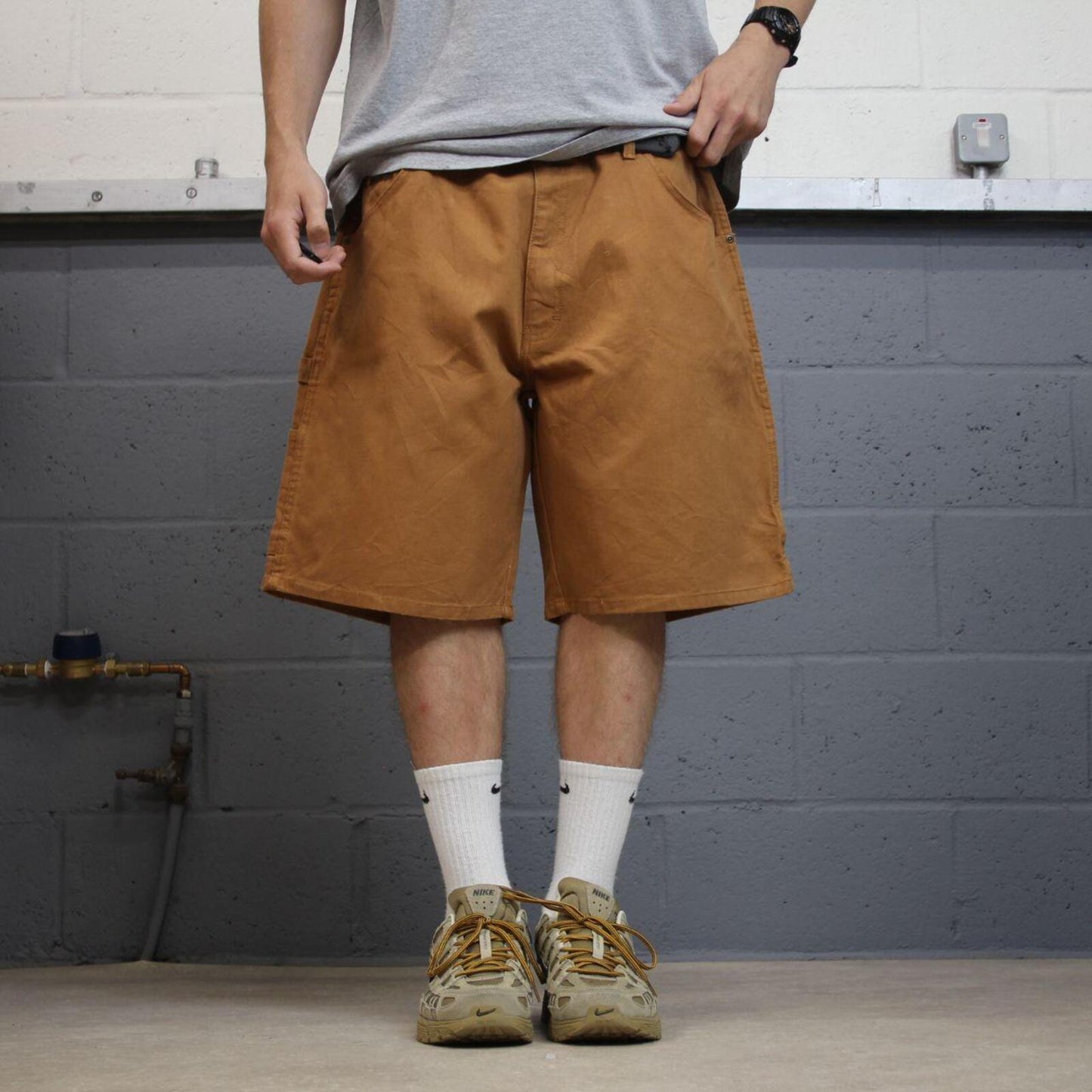 Baggy denim carpenter shorts cargo tan Big smith canvas skater style surf jorts