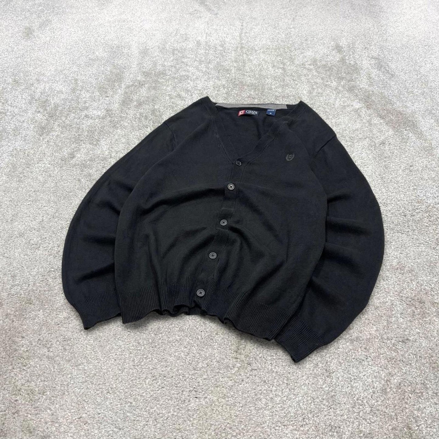 CHAPS knit cardigan jumper embroidered medium men's black knitted button up y2k 00s style