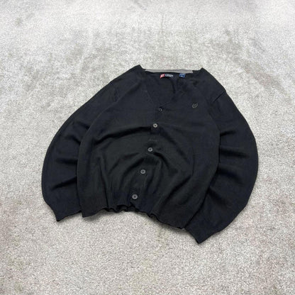 CHAPS knit cardigan jumper embroidered medium men's black knitted button up y2k 00s style