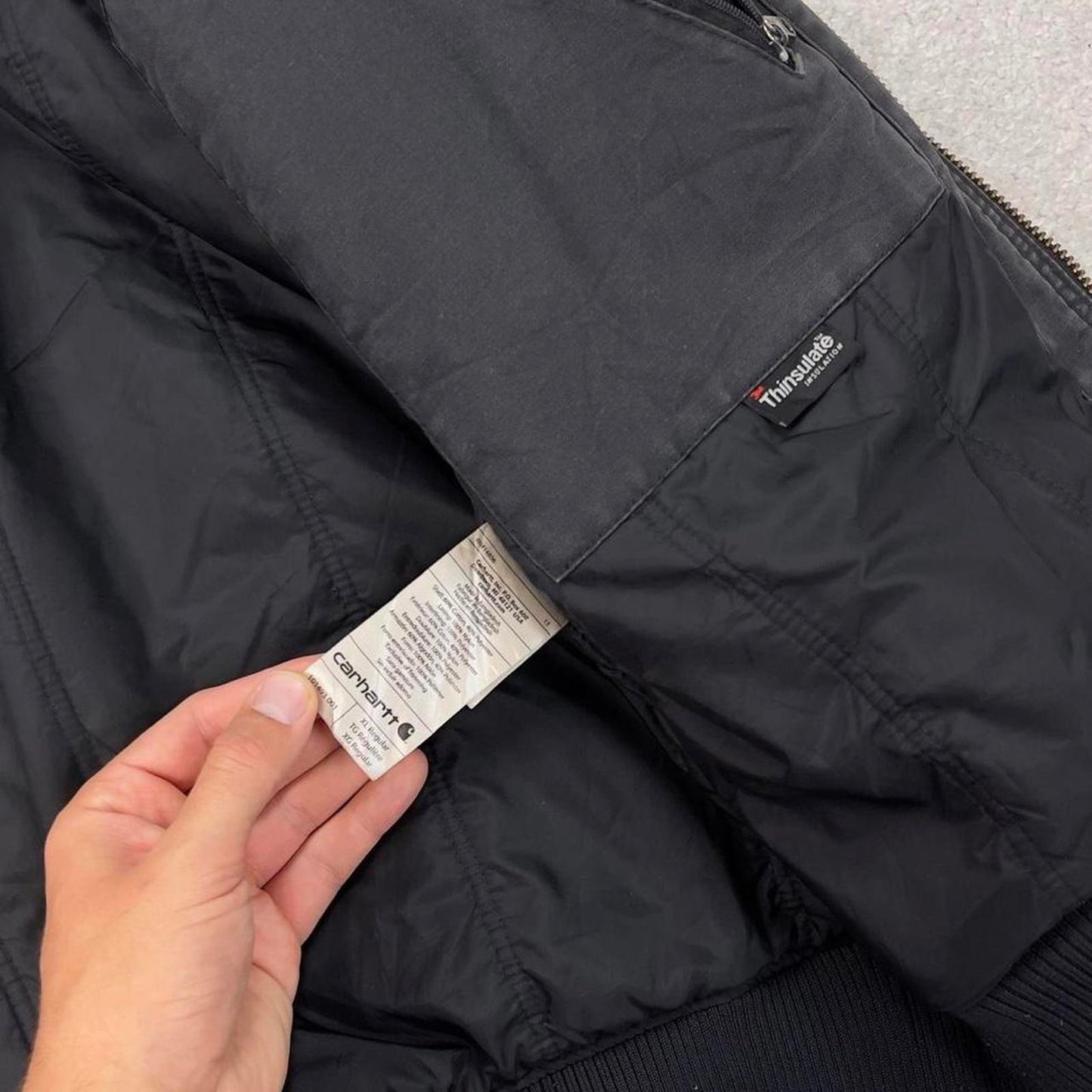 Charcoal grey Carhartt hooded active jacket XL duck canvas bomber