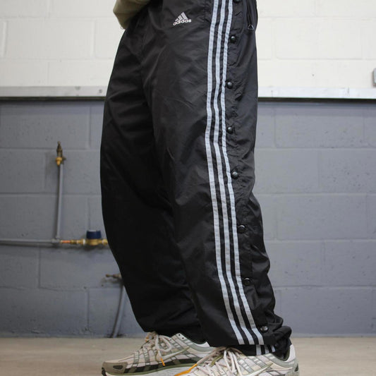 Vintage Y2K baggy Adidas tracksuit bottoms black Wide-leg embroidered lined leg popper track pants