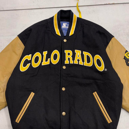 Vintage Starter wool varsity jacket Medium leather black Buffaloes CU Buffs NFL