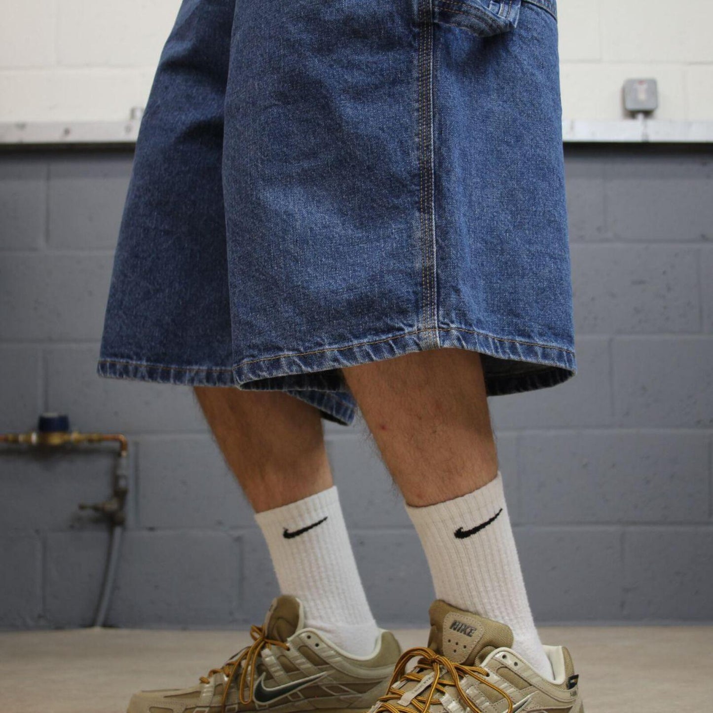 Extra baggy denim shorts carpenter blue Faded Glory skater style summer festival cargo jorts